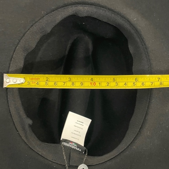 TIRABASSO NWOT 100% Wool Black Wide Brim Hat with Floral Detail, OS - Picture 11 of 12